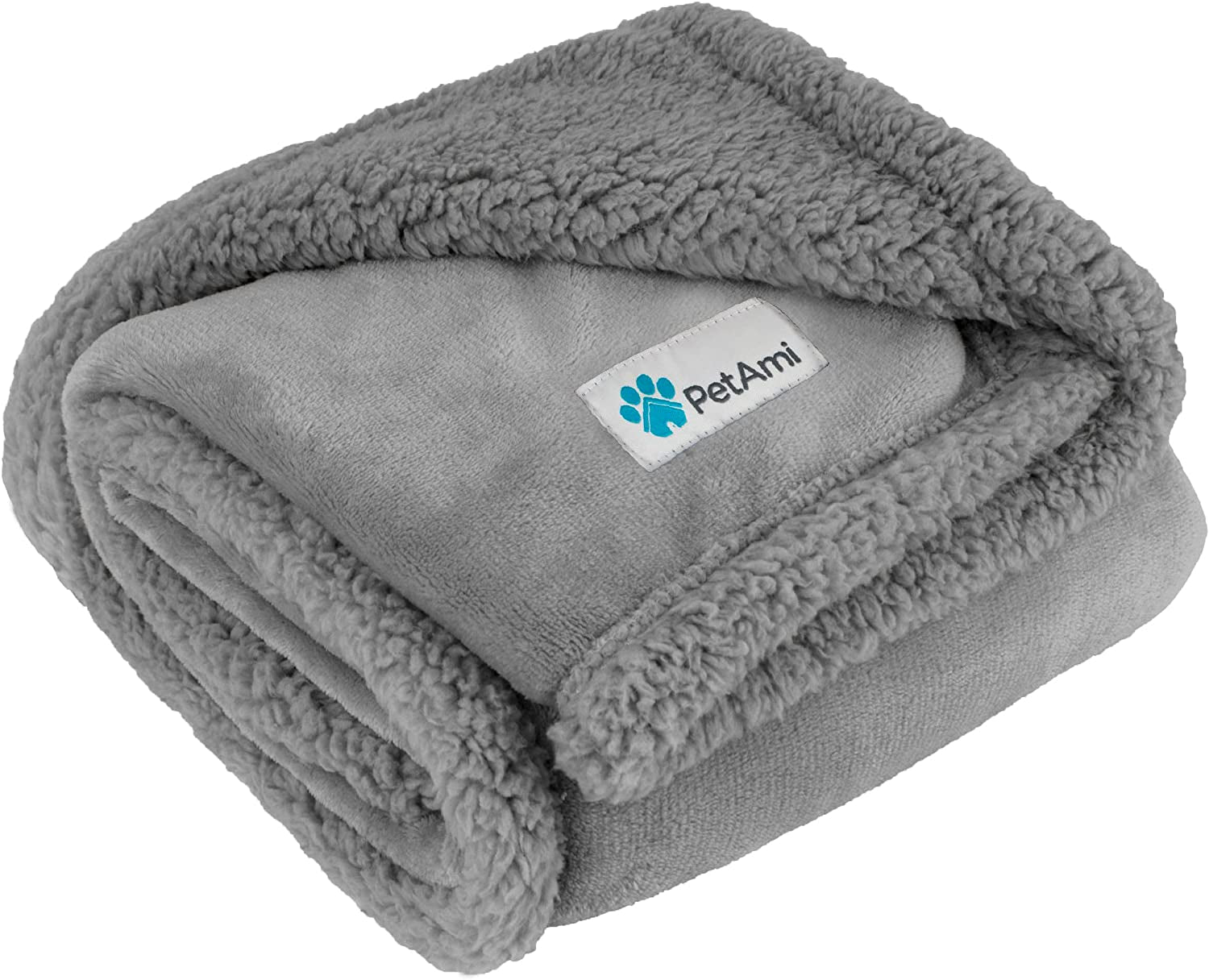 Waterproof Dog Blanket for Queen Bed Large XL Dog Throw for Couch Cover Leakproof Furniture Protection, Sherpa Fleece, Reversible Soft Washable 90X90 Light Gray