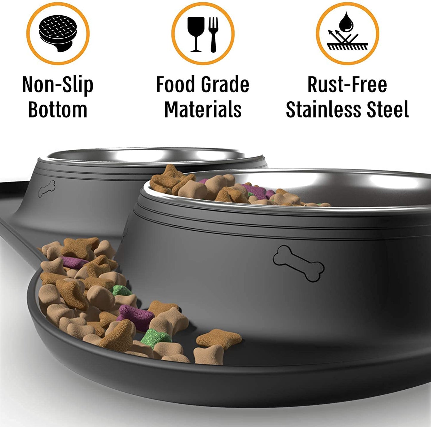 Dog Bowl Set, Stainless Steel No Spill Mess-Proof Food & Water Food Bowls with Skid Resistant Silicone Mat, Dog Bowls Small Size Dog, Medium, & Large, Pet Puppy Bowls & Dishes