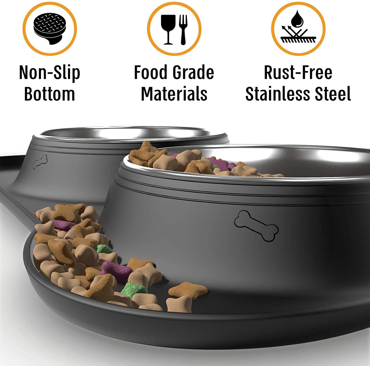 Dog Bowl Set, Stainless Steel No Spill Mess-Proof Food & Water Food Bowls with Skid Resistant Silicone Mat, Dog Bowls Small Size Dog, Medium, & Large, Pet Puppy Bowls & Dishes