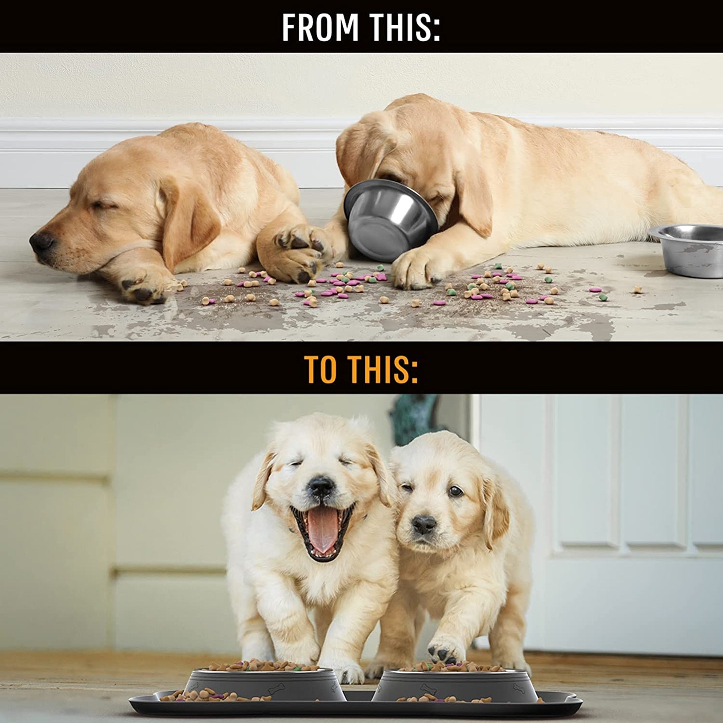 Dog Bowl Set, Stainless Steel No Spill Mess-Proof Food & Water Food Bowls with Skid Resistant Silicone Mat, Dog Bowls Small Size Dog, Medium, & Large, Pet Puppy Bowls & Dishes