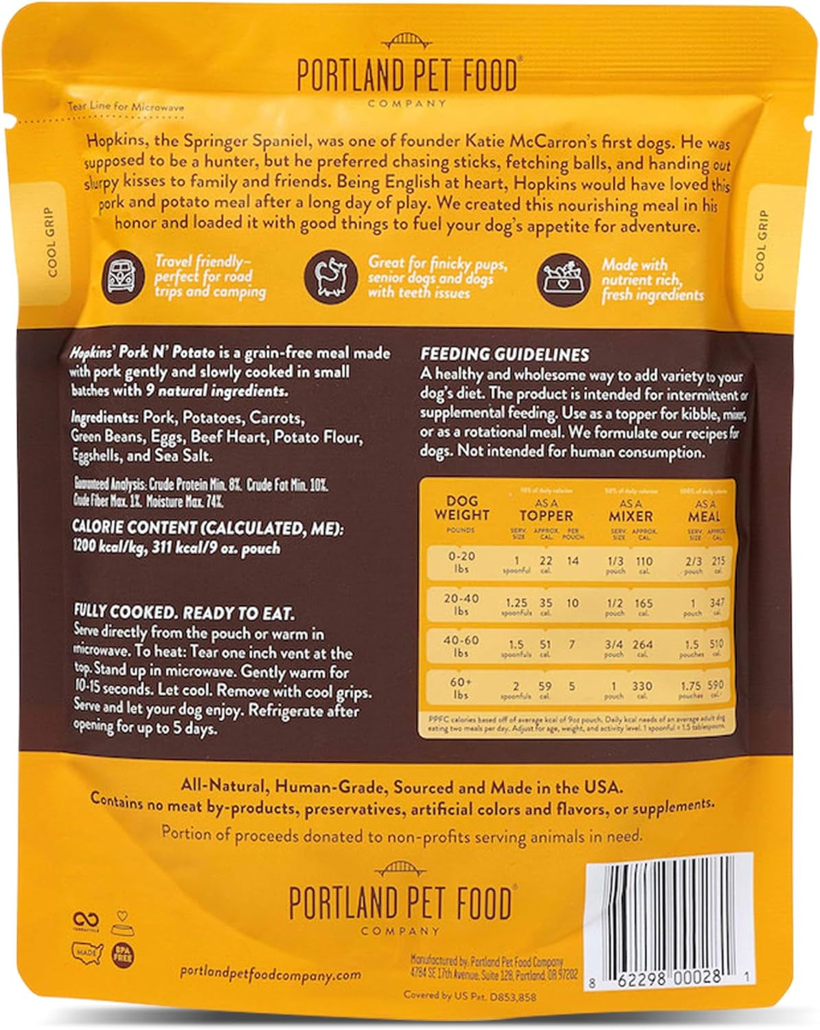 Hopkin'S Pork N’ Potato Fresh Dog Food Pouches - Human-Grade, Grain-Free Wet Meal Topper Mixer & Meals - Small & Large Breed Puppy & Senior Dogs - Made in the USA - 5 Pack