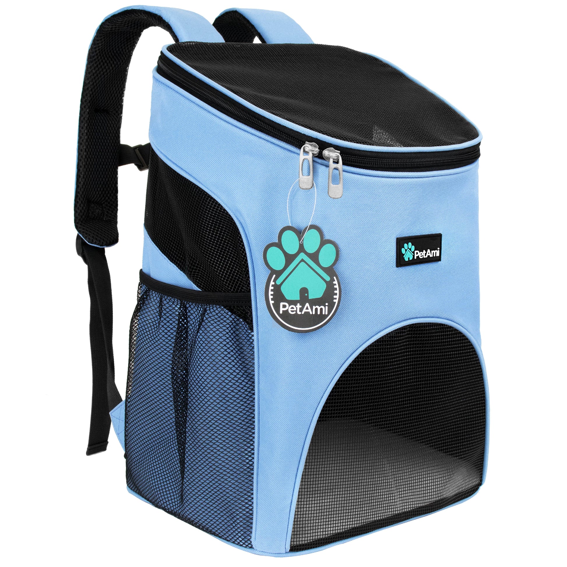 Small Dogs and Cat Backpack Carrier, Airline Approved Pet Backpack Carrier, Ventilated, Safety Strap, Buckle Support Designed for Hiking Travel Camping Outdoor, Max 18 Lbs (Light Blue)