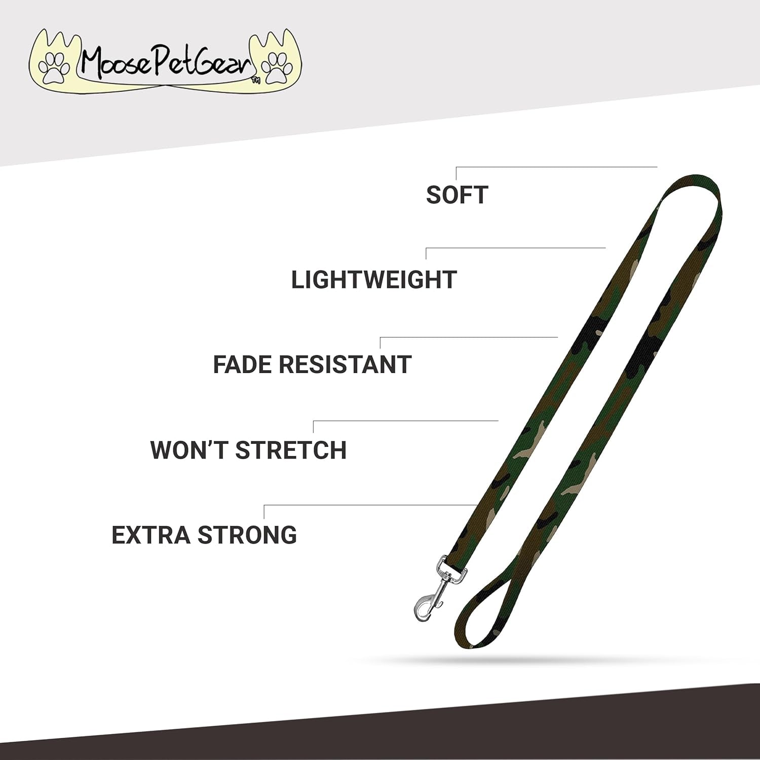 Camo Dog Leash - Camouflage Dog Lead Waterproof with Easy Grip Loop - 1 Inch X 6 Feet, Camouflage