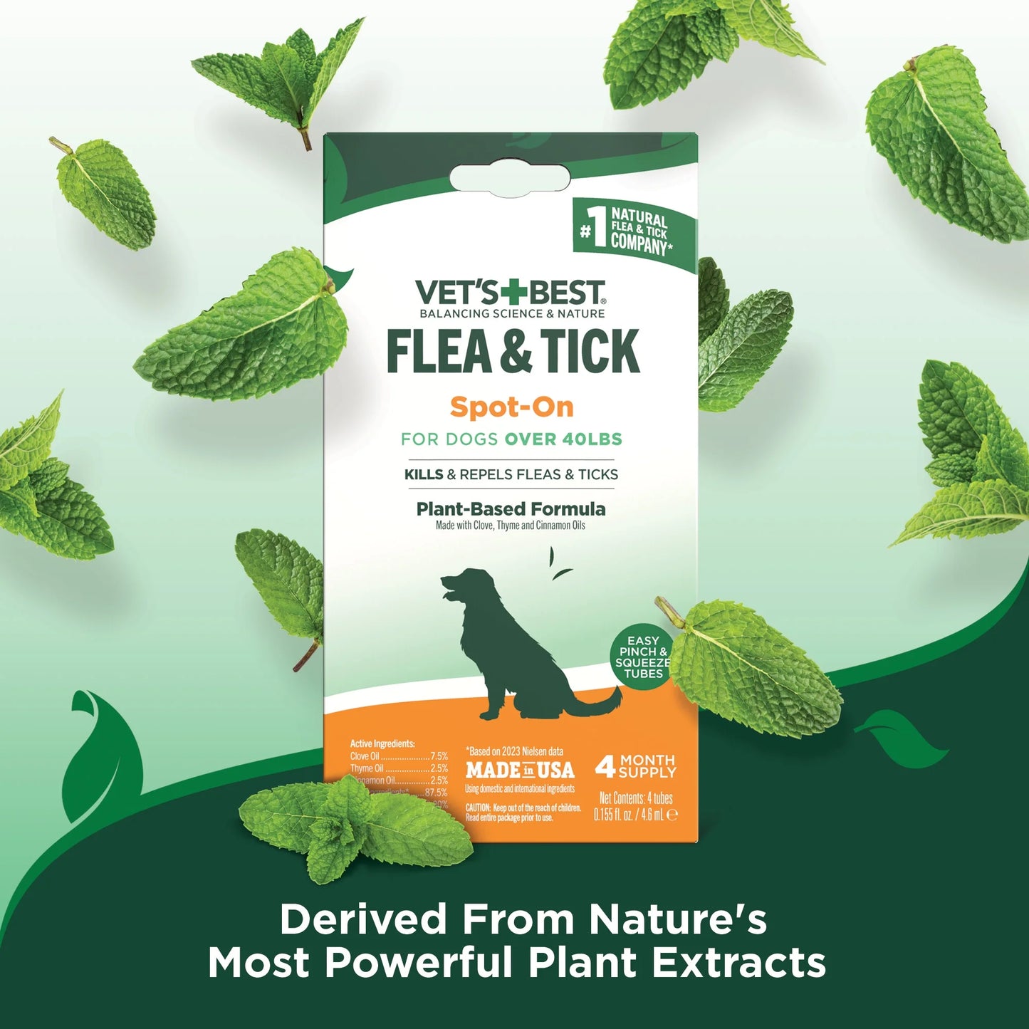 Flea and Tick Spot-On Drops, Topical Flea and Tick Prevention for Dogs - Plant-Based Formula - Certified Natural Oils - for Large Dogs - 4 Month Supply